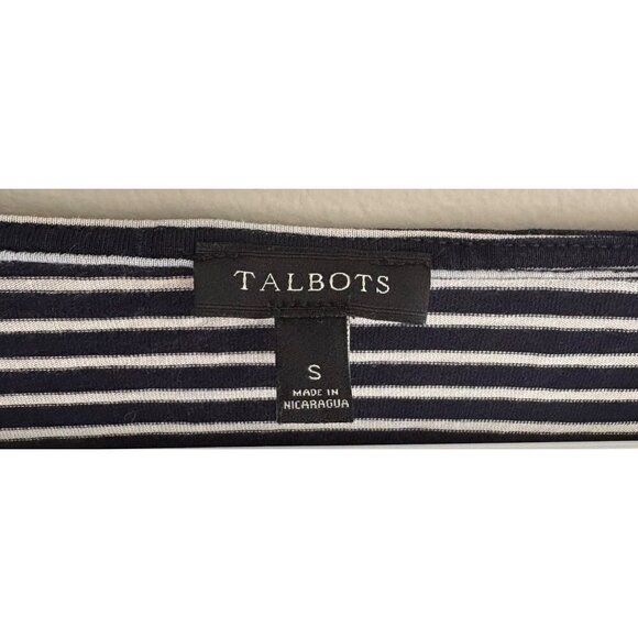 Talbots Nautical Striped Top with Button Shoulder Detail Navy & White Size Small - Picture 6 of 10